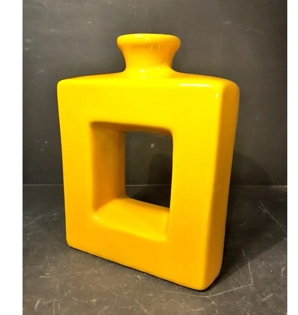 1845.  Vibrant Sunny Yellow Ceramic Square Vase Modern Design